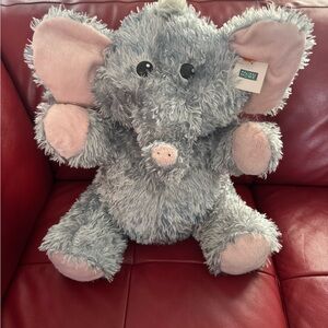 Gray and Pink Stuffed Elephant Toy 20” Vintage